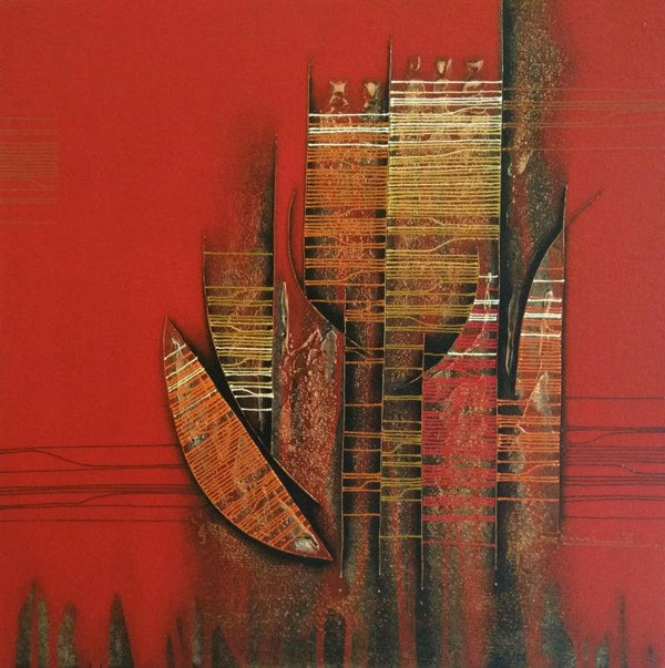 Abstract acrylic painting titled 'Conquer Abstract 9', 18x18 inches, by artist Rahul Dangat on Canvas