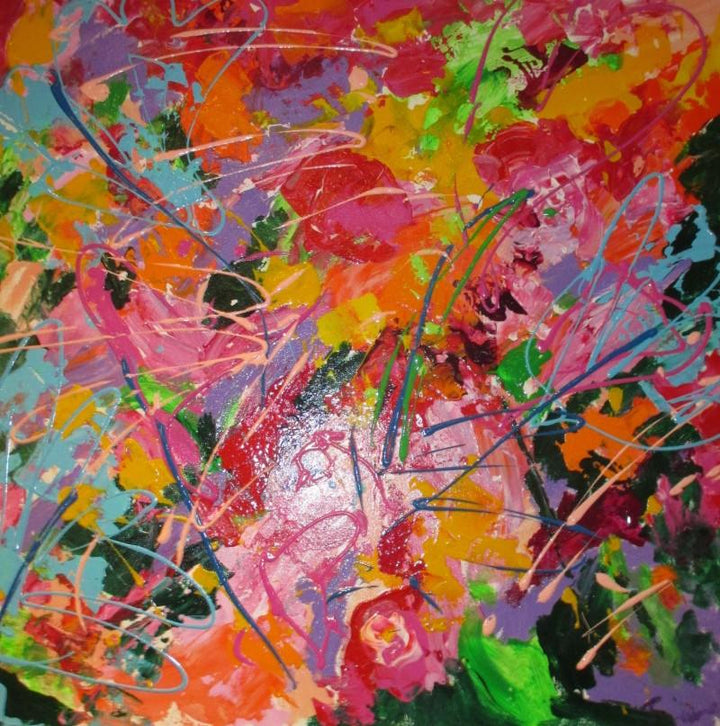 Abstract acrylic painting titled 'constant search for balance', 36x36 inches, by artist Romaine Kaufman on Canvas