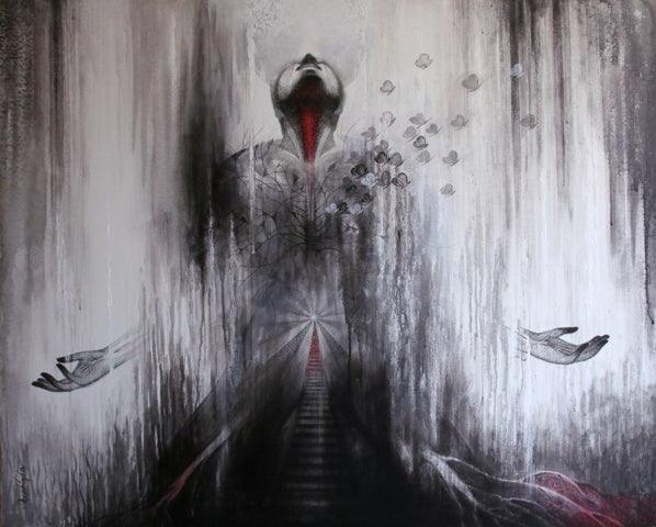 Figurative acrylic painting titled 'Contemplation', 48x60 inches, by artist Arabinda Samanta on Canvas