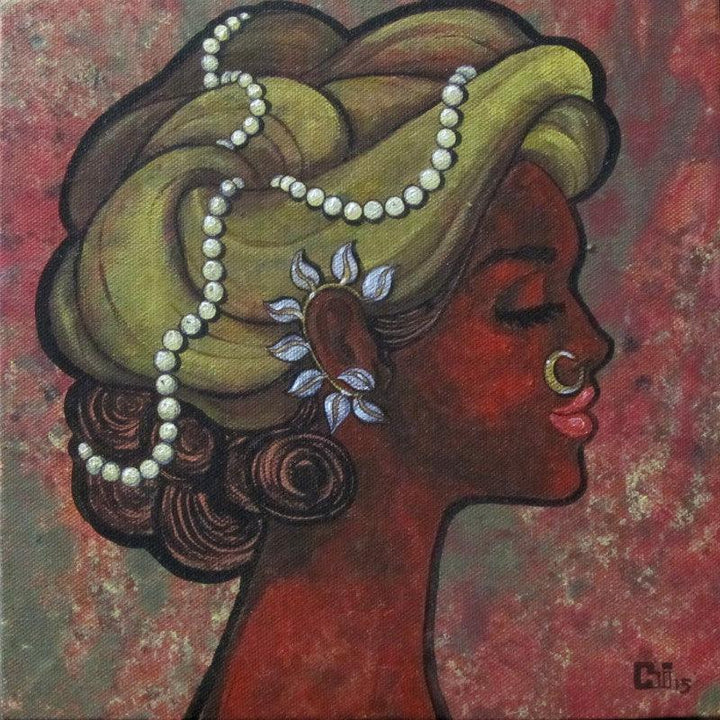 Figurative acrylic painting titled 'Contentment', 10x10 inches, by artist Suruchi Jamkar on Canvas