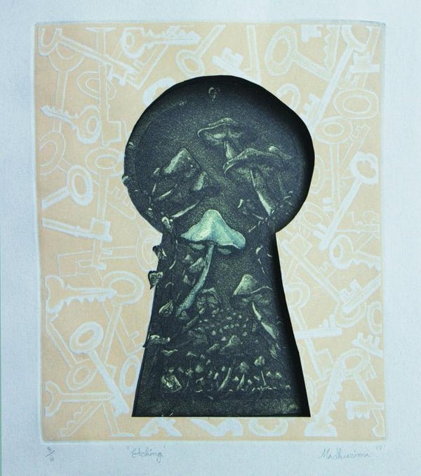 contemporary printmaking titled 'Contruction Into Keyhole', 12x10 inches, by artist Madhurima Majumder on Paper