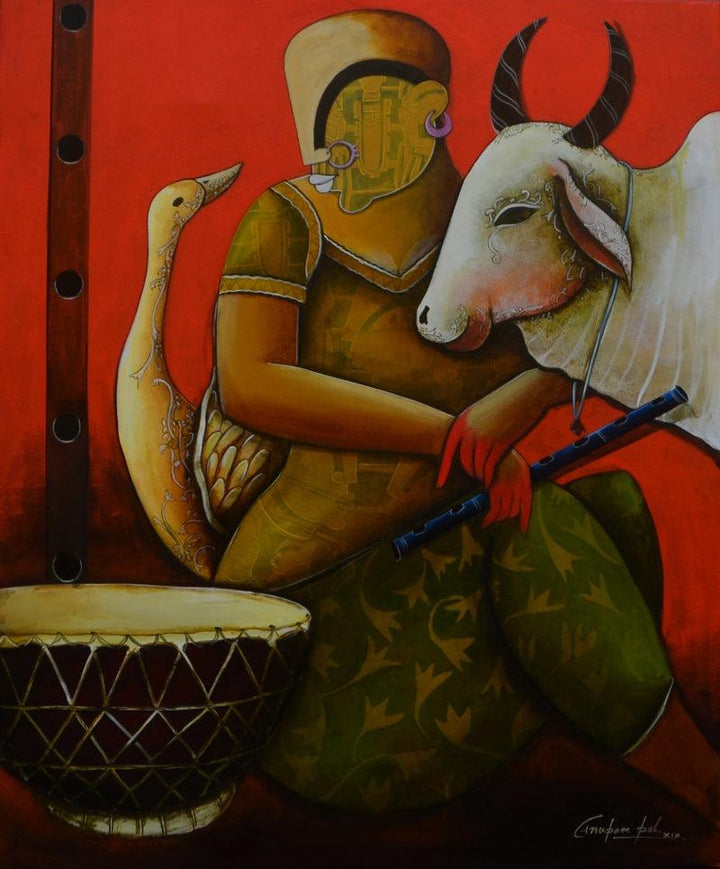 contemporary acrylic painting titled 'Conversation 25', 42x36 inches, by artist Anupam Pal on canvas