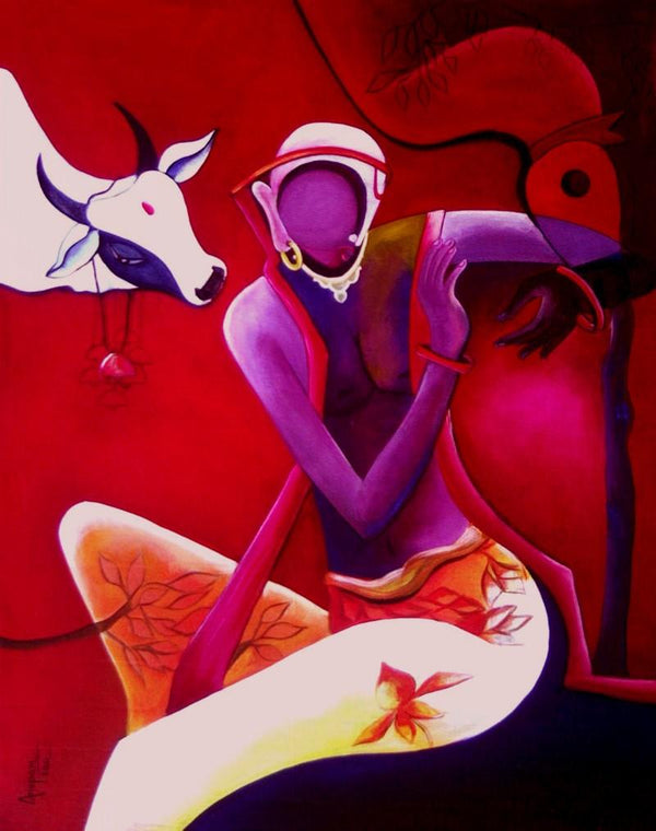 Abstract acrylic painting titled 'Conversation 3', 24x30 inches, by artist Anupam Pal on Canvas