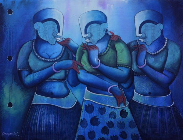 contemporary acrylic painting titled 'Conversation 31', 36x48 inches, by artist Anupam Pal on Canvas