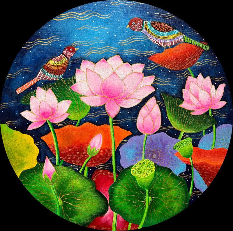 Newest Original acrylic painting of lotus flowers on canvas -Nirvana dreaming