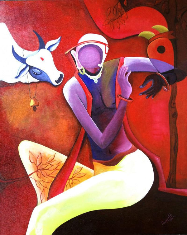 Figurative acrylic painting titled 'Convertation 2', 25x30 inches, by artist Anupam Pal on Canvas