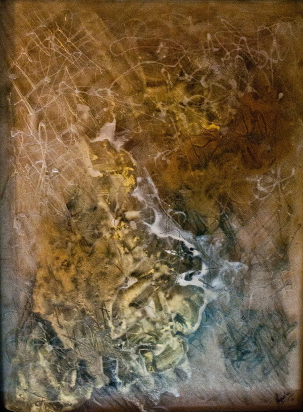 Abstract mixed media painting titled 'Copper', 24x18 inches, by artist Shuchi Khanna on Acrylic Sheet