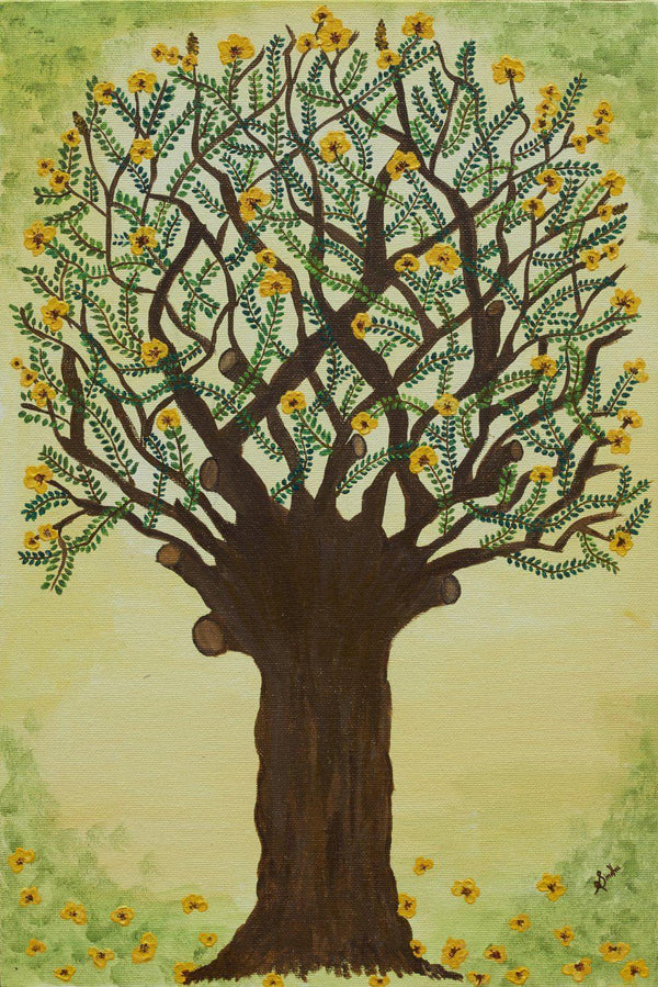 Nature acrylic artcontent titled 'Copper Pod The Deciduous', 12x18 inches, by artist Sindhuja K on canvas