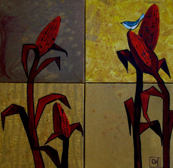 Nature acrylic painting titled 'Corn Fields Painting', 18x18 inches, by artist Suruchi Jamkar on Canvas