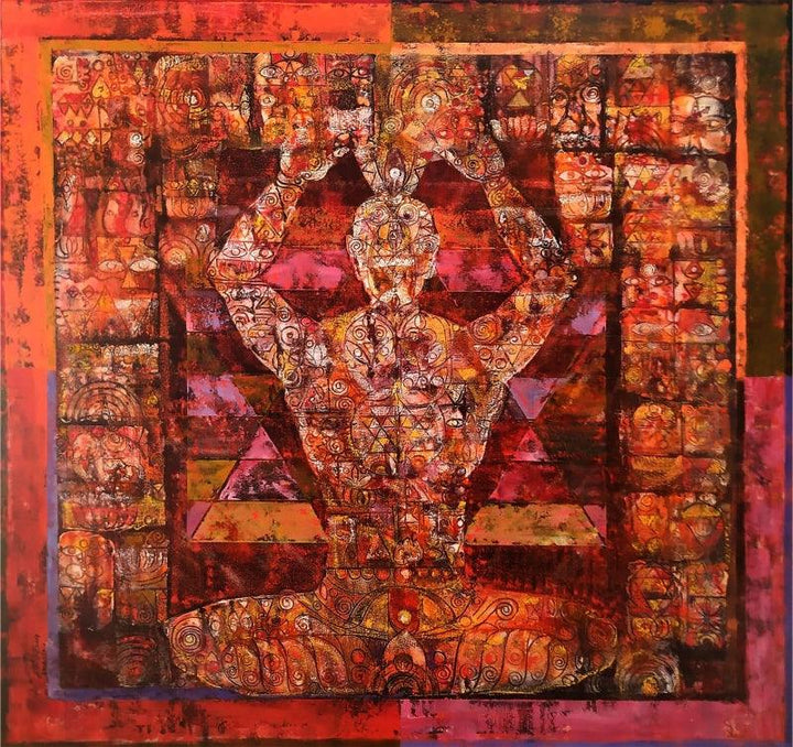 meditation acrylic painting titled 'Cosmic Energies', 38x36 inches, by artist Ram Thorat on Canvas