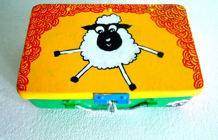 Lifestyle craft titled 'Counting Sheep Trinket Box', 9x6x4 inches, by artist Rithika Kumar on Aluminium