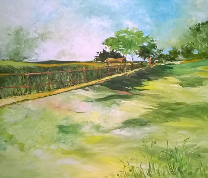 Nature acrylic painting titled 'Countryside', 42x48 inches, by artist Shubhamshiva on Canvas