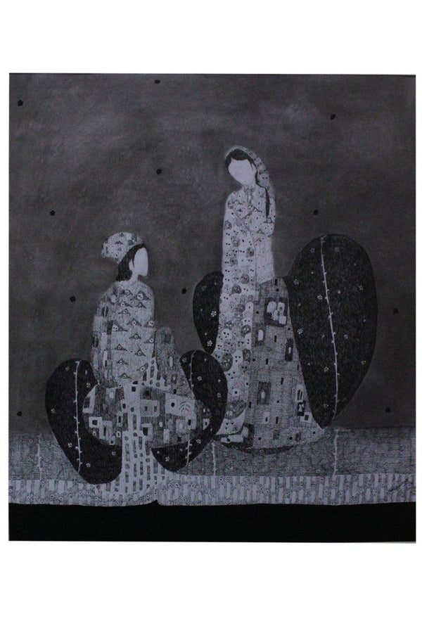 Figurative charcoal drawing titled 'Couple 3', 21x24 inches, by artist Prathamesh Khandvilkar on Paper