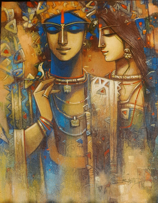 Figurative acrylic painting titled 'Couple', 30x24 inch, by artist Subrata Das on Canvas