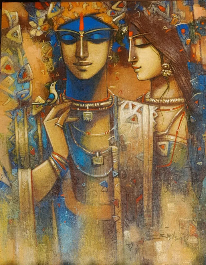 Figurative acrylic painting titled 'Couple', 30x24 inch, by artist Subrata Das on Canvas