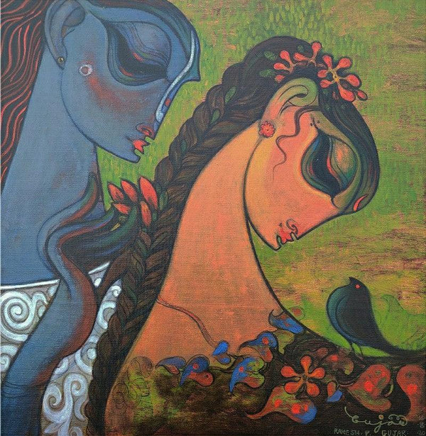 Figurative acrylic painting titled 'Couple 5', 24x24 inches, by artist Ramesh Gujar on Canvas