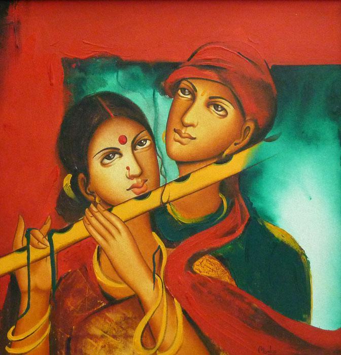 Figurative acrylic painting titled 'Couple In Love', 24x24 inches, by artist Monica on Canvas