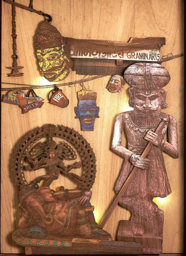 Religious sculpture titled 'Court Of Gods And Kings', 37x28x4 inches, by artist Shriram Mandale on Teak Wood