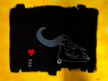 Animals acrylic painting titled 'Cow Skull And Red Heart', 70x50 inches, by artist Abba on CardBoard