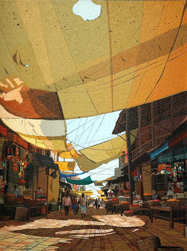 Cityscape acrylic painting titled 'Crawford Market 2', 40x30 inches, by artist Prashant Kulkarni on Canvas