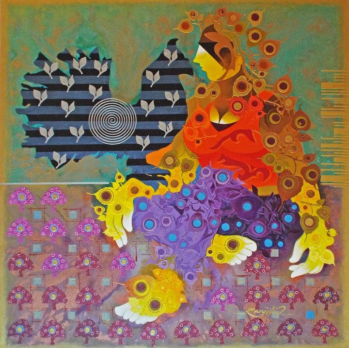 contemporary acrylic painting titled 'Creation 37', 47x46 inches, by artist Ranjit Singh Kurmi on Canvas