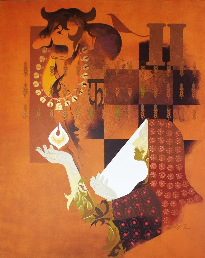 Figurative acrylic painting titled 'Creation 4', 60x48 inches, by artist Ranjit Singh on Canvas