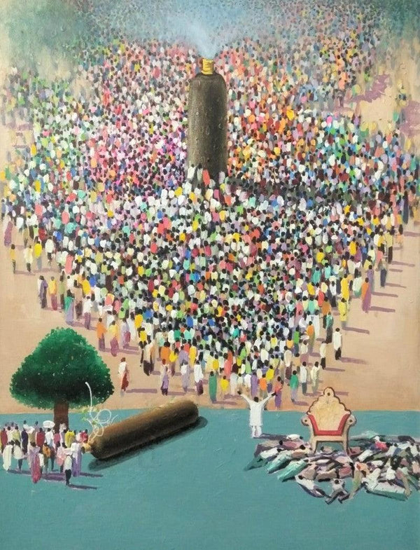 contemporary acrylic painting titled 'Critical Situation In The World', 24x18 inches, by artist Amol Satre on Canvas