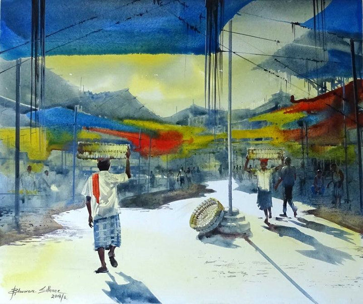 Impressionist acrylic painting titled 'Crowford Market 8', 36x30 inches, by artist Bhuwan Silhare on Canvas