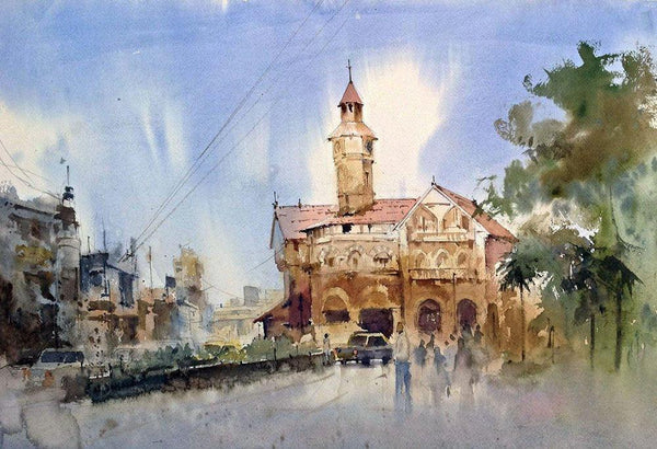 Landscape watercolor painting titled 'Crowford Market', 22x15 inches, by artist Vikrant Shitole on Paper