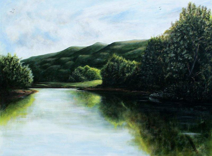 Nature acrylic painting titled 'Crystal Clear', 32x42 inches, by artist Seby Augustine on Canvas