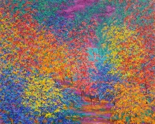 Nature oil painting titled 'Crystal Pathway', 48x60 inches, by artist Pardeep Singh on Canvas