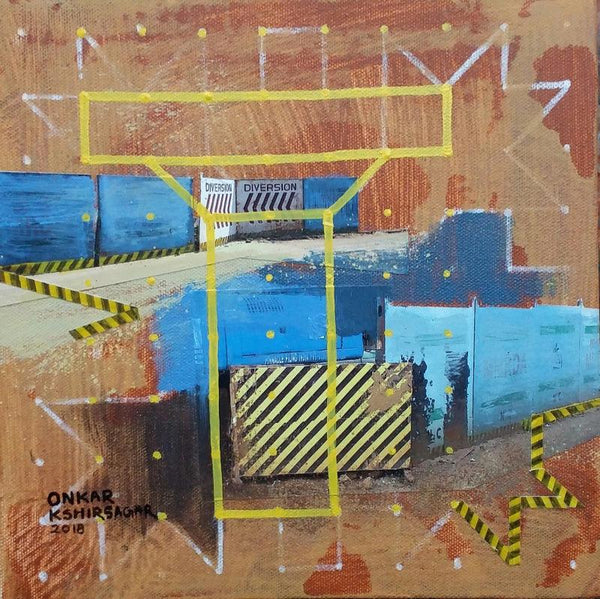 contemporary mixed media titled 'Culture Underconstruction 1', 12x12 inches, by artist Onkar Kshirsagar on Canvas