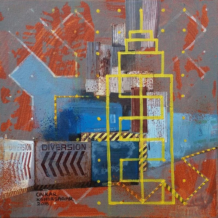 contemporary mixed media titled 'Culture Underconstruction 2', 12x12 inches, by artist Onkar Kshirsagar on Canvas