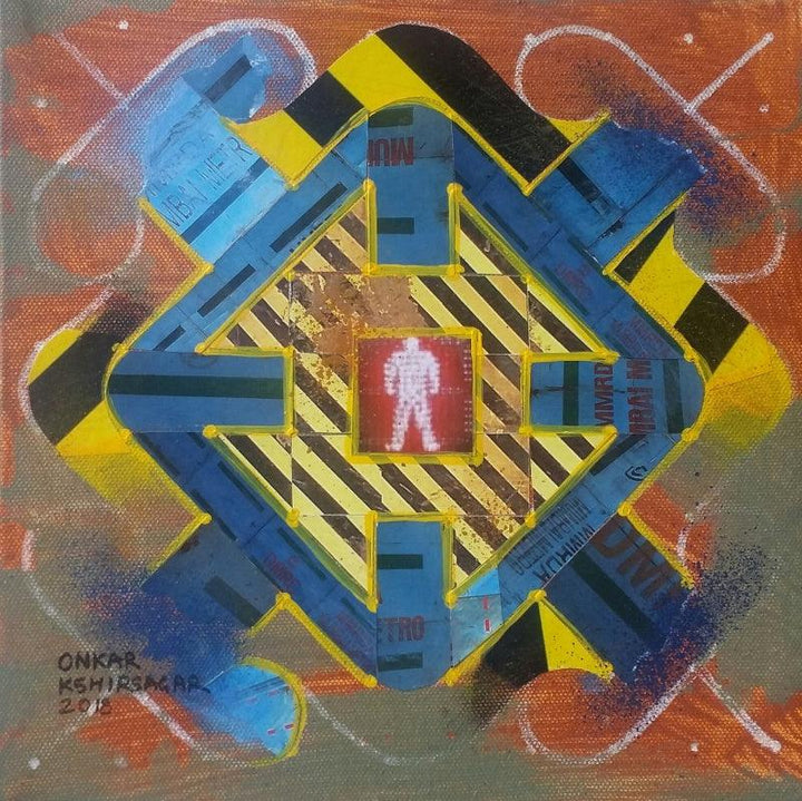 contemporary mixed media titled 'Culture Underconstruction 3', 12x12 inches, by artist Onkar Kshirsagar on Canvas