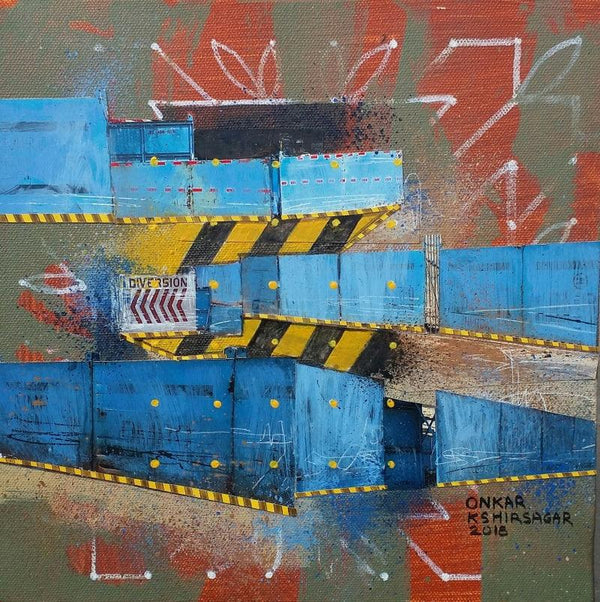 contemporary mixed media titled 'Culture Underconstruction 4', 12x12 inches, by artist Onkar Kshirsagar on Canvas