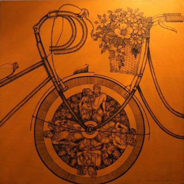 Figurative acrylic painting titled 'Cycle Of Life 2', 24x24 inches, by artist Raj Nandini R on Canvas