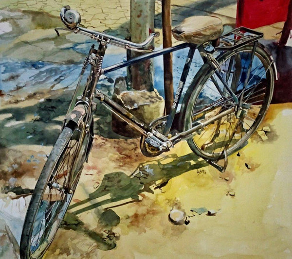 Realistic watercolor painting titled 'Cycle1', 16x12 inches, by artist Dr.uday Bhan on Paper