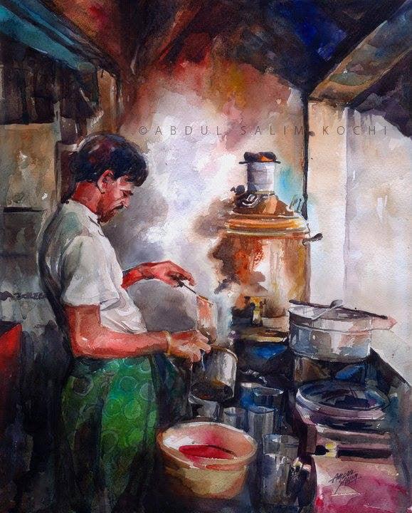 Figurative watercolor painting titled 'Daily Life', 20x16 inches, by artist Abdul Salim on Paper