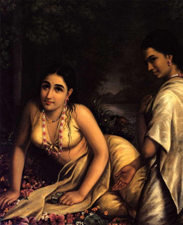 Figurative oil painting titled 'Damayanthi', 36x30 inches, by artist Raja Ravi Varma Reproduction on Canvas