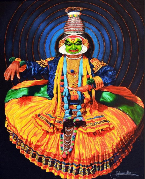 Figurative acrylic painting titled 'Dance Kathakali 2', 36x30 inches, by artist Prashant Yampure on Canvas