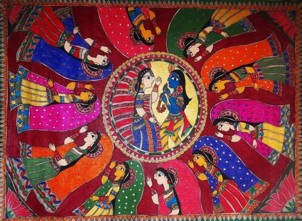 Religious acrylic painting titled 'dancing', 24x33 inches, by artist Preeti Das on Paper