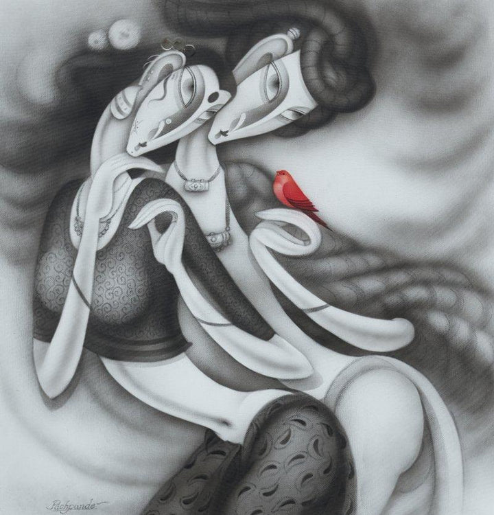 Figurative acrylic painting titled 'Dancing Couple', 36x36 inches, by artist Ramesh Pachpande on Canvas