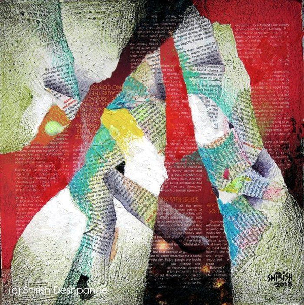 Abstract mixed media painting titled 'Dancing Feet', 12x12 inches, by artist Shirish Deshpande on Canvas Board