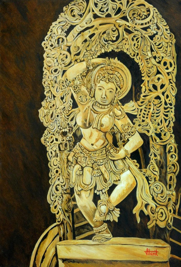 Figurative oil painting titled 'Dancing Girl Yakshini', 45x30 inches, by artist Ajay Harit on Canvas