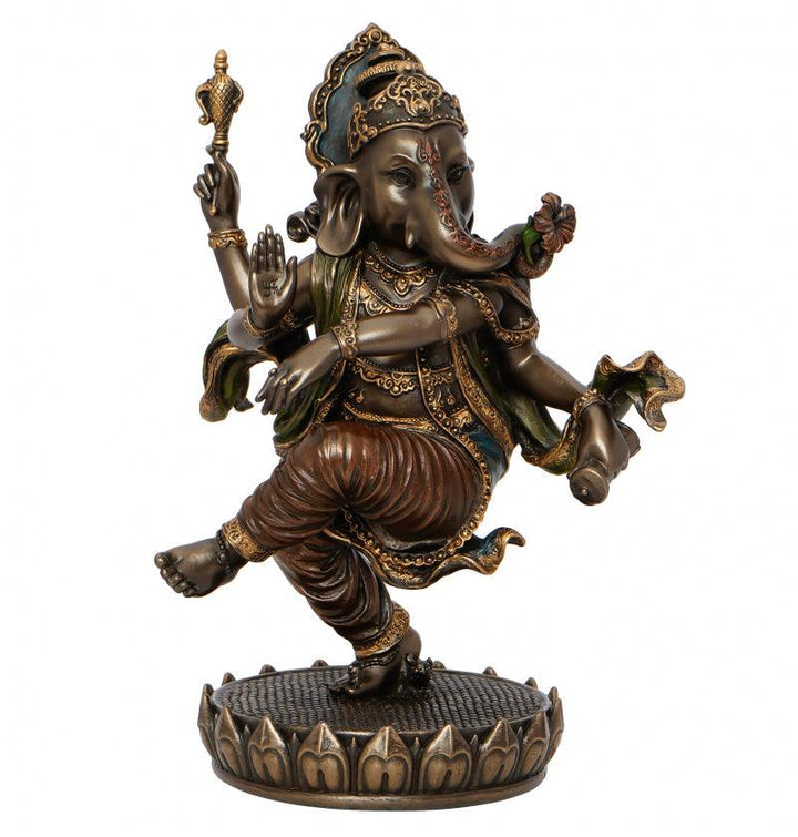 Religious handicraft titled 'Dancing Lord Ganesha', 8x6x4 inches, by artist Brass Handicrafts on Polyresin, Bronze