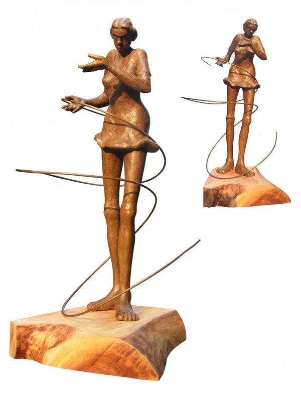 Figurative sculpture titled 'Dancing Maiden', 26x18x12 inches, by artist Sukanta Chowdhury on Bronze