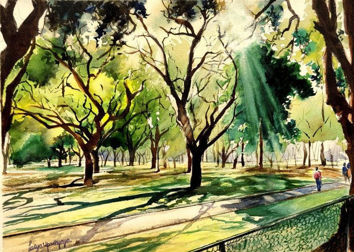 Landscape watercolor painting titled 'Dappled Light', 11x15 inches, by artist Lasya Upadhyaya on Paper