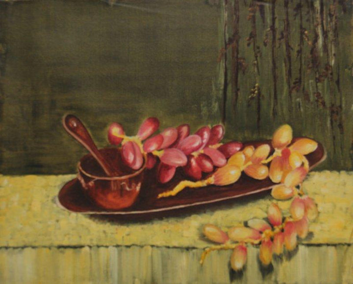 Still-life oil painting titled 'Dates on the tray', 16x20 inches, by artist Krupa Shah on Canvas