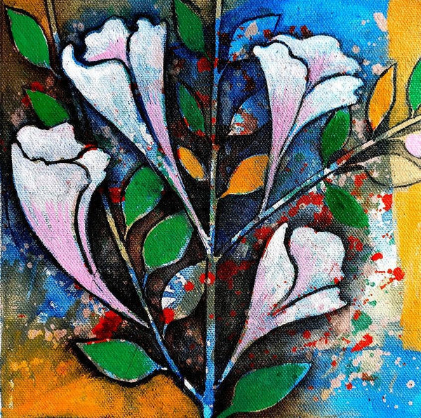 Nature acrylic painting titled 'December Flowers 1', 8x8 inches, by artist Ranjith Raghupathy on Canvas