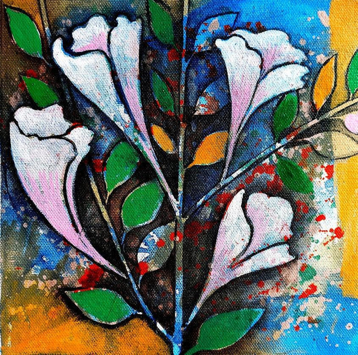 Nature acrylic painting titled 'December Flowers 1', 8x8 inches, by artist Ranjith Raghupathy on Canvas